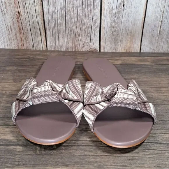 Rothys The Knot Taupe Stripe Slip on Flat Sandals Women's Size 8 (NWOB) - Picture 2 of 8
